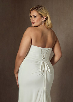 Azazie Elyse Wedding Dresses Diamond White Mermaid Strapless Crepe Back Satin Dress image11