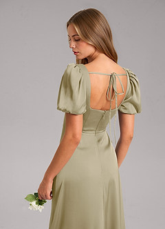 Azazie Fyona Vestidos de damas de honor Vestido de Musgo Verde de Satén Elástico de Corte en A con Plisado image7