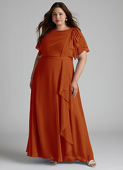 Azazie Aaliyah Bescheiden Bruidsmeisjekleding A-Lijn Bocht Gevouwen Chiffon Vloerlengte Jurk image6