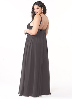 Azazie Aziza Bridesmaid Dresses Steel Grey A-Line V-Neck Pleated Chiffon Dress image10