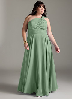 Azazie Charlize Robes de demoiselle d'honneur Robe Trapèze en Mousseline de soie Ue épaule Matcha image9