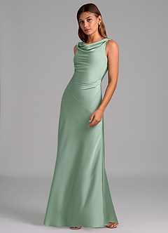 Azazie Nerine Brudtärnklänningar Klä av A-Linje i Stretch Satin Plisserad Agave image4