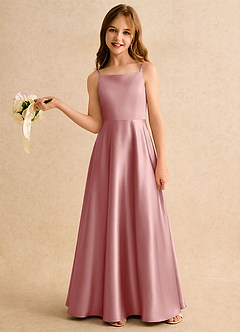 Azazie Joella Girls Formal Flower Girl Dresses Dusty Rose A-Line Pleated Stretch Satin Dress image2