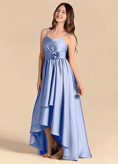 Azazie Catalina Junior A라인 스윗하트 네크라인 스트레치 새틴 비대칭 주니어 신부 들러리 드레스 image7