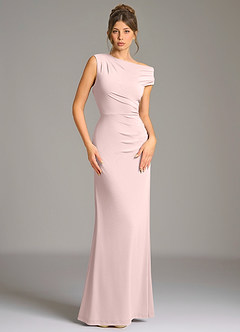 Azazie Nazanin Bridesmaid Dresses Blushing Pink Mermaid Off the Shoulder Premium Stretch Jersey Dress image3