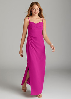 Azazie Mai Junior Vestido de Fucsia de Gasa de Recto con Plisado image4