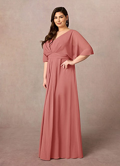 Azazie Oksana vestidos de madre de la novia Vestido de Rosa Antigua de Gasa de Corte en A con Cuello en V Plisado image8