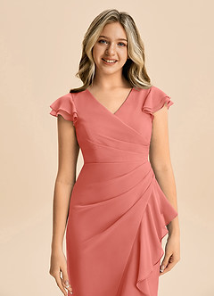 Azazie Julie Junior Jurk van Chiffon met Zeemeermin Ruches Zalm Roze image2