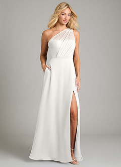 Azazie Phaedra Bridesmaid Dresses White A-Line One Shoulder Chiffon Dress image1