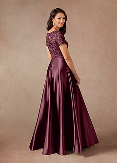 Azazie Adina Mother of the Bride Dresses Cabernet A-Line Lace Metallic Satin Dress image2