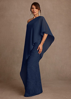 Azazie Wilma Mère de la mariée Robes Robe Fourreau en Blumen-Burnout Une épaule Bleu Marine Foncé image2