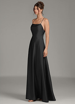 Azazie Eris Bridesmaid Dresses Black A-Line Pleated Stretch Satin Dress image4