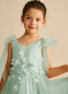 Azazie Minia Flower Girl Dresses Agave A-Line Bow Matte Satin Dress image4