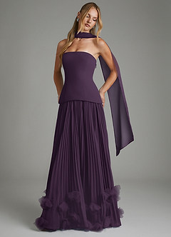 Azazie Alex Robes de demoiselle d'honneur Robe Trapèze en Mousseline de soie Corset Prune image3