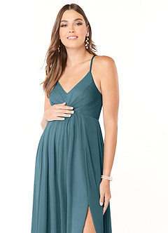 Azazie Annabelle Maternity Bridesmaid Dresses A-Line V-Neck Pleated Mesh Floor-Length Dress image6