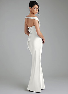 Azazie Stella Robes de demoiselle d'honneur Robe Fourreau Convertible en Satin extensible Corset Blanc image2
