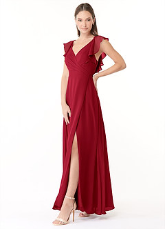 Azazie Yoko Bridesmaid Dresses Scarlet A-Line Ruched Chiffon Dress image3