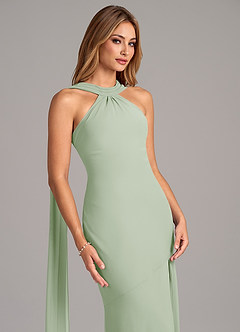 Azazie Kinsley Kleider zum Anprobieren zu Hause Meerjungfrau-Linie Plissee Chiffon Kleid Dunkelmarine image7