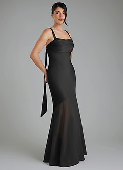 Azazie Piper Vestidos de damas de honor Vestido de Negro de Satén Elástico de Corte Sirena con Plisado image8