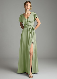 Azazie Lainey Bridesmaid Dresses Dusty Sage A-Line with Pockets Stretch Satin Dress image3