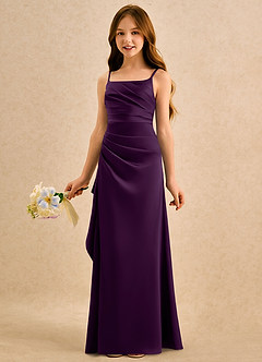 Azazie Cannoli Girls Formal Sukienki dla dziewczynek sypiących kwiaty Linia A Pofałdowany Satyna elastyczna Długość podłogi Sukienka image4