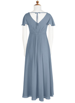 Azazie Peony Junior Dusty Blue A-Line Pleated Chiffon Dress image7
