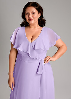 Azazie Lainey Bridesmaid Dresses Lilac A-Line with Pockets Chiffon Dress image6