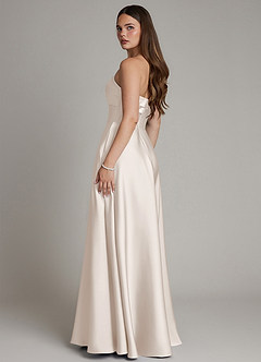 Azazie Meleena Robes de demoiselle d'honneur Robe Trapèze en Satin extensible Bustier Albâtre Blanc image3