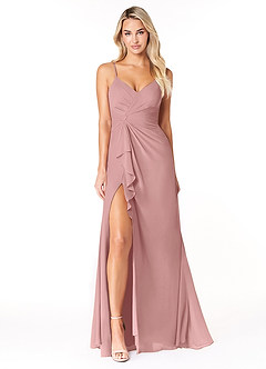 Azazie Emerald Bridesmaid Dresses Dusty Rose A-Line Ruffled Chiffon Dress image4