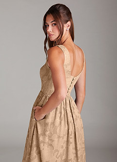 Azazie Alissa Bridesmaid Dresses Champagne A-Line with Pockets Floral Burnout Dress image2