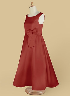 Azazie Lindy Flower Girl Dresses Terracotta A-Line Pleated Matte Satin Dress image15