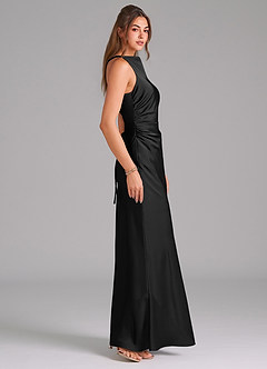 Azazie Evadne Robes de demoiselle d'honneur Robe Trapèze en Satin extensible Plissée Noir image4