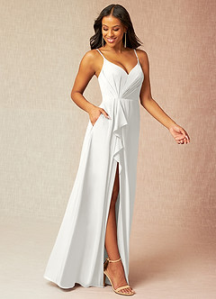 Azazie Kyedae Bridesmaid Dresses White A-Line V-Neck Pleated Chiffon Dress image3