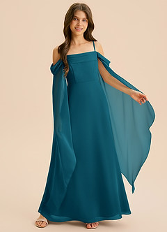 Azazie Moana Junior Linia A Pofałdowany Szyfon Długość podłogi Młodsza druhna Sukienka image6