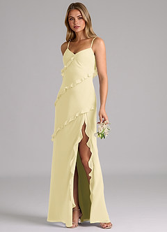 Azazie Nancie Robes de demoiselle d'honneur Robe Sirène en Mousseline de soie Rayé Sorbet Citron image3