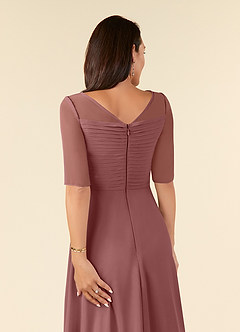 Azazie Naomi vestidos de madre de la novia Vestido de Rosa Del Desierto de Gasa de Corte En A con Cuello barco plisado image6