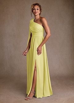 Azazie Lancaster Kleider für die Brautmutter A-Linie One-Shoulder Chiffon Kleid Zitronensorbet image5