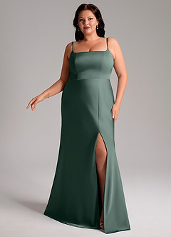Azazie Lidia Bridesmaid Dresses Sea Moss Mermaid Side Slit Stretch Satin Dress image3
