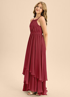 Azazie Elliora Junior A-Linie Plissee Chiffon Kleid Granatapfelrot image6