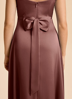 Azazie Kiki Junior Espresso A-Line Bow Stretch Satin Dress image7