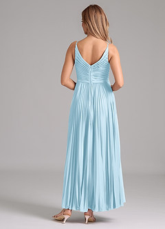 Azazie Raychelle Bridesmaid Dresses Sky Blue A-Line Pleated Stretch Satin Dress image4