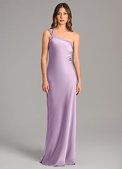 Azazie Monroe Bridesmaid Dresses Frosted Lilac Mermaid One Shoulder Stretch Satin Dress image4