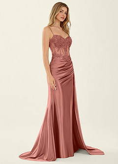 Celestianora Dusty Rose Corset Stretch Satin Mermaid High Slit Prom Dress image3