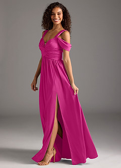 Azazie Lianne Brautjungfernkleider A-Linie Schulterfrei Stretch-Satin Kleid Fuchsia image7