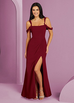 Barbie ♥ Azazie Bridesmaid Dresses Burgundy A-Line Off the Shoulder Chiffon Dress image1