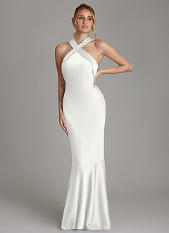 Azazie Reign Bridesmaid Dresses White Mermaid Pleated Stretch Satin Dress image4