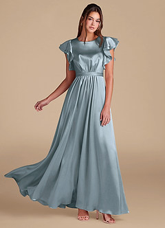 Azazie Daphne Abiti da damigella modesti Abito A-Line Increspato Raso Metallizzato Floor-Length image1