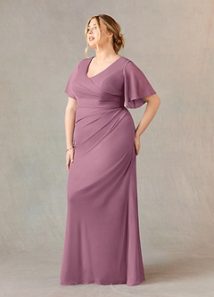 Azazie Selah Mother of the Bride Dresses Vintage Mauve A-Line V-Neck ruched Mesh Dress image8