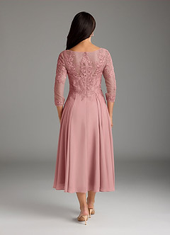 Azazie Marge Mother of the Bride Dresses Dusty Rose A-Line Scoop Lace Chiffon Dress image3