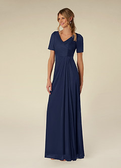 Azazie Bessie Kleider für die Brautmutter A-Linie Plissee Gittergewebe Kleid Dunkelmarine image4